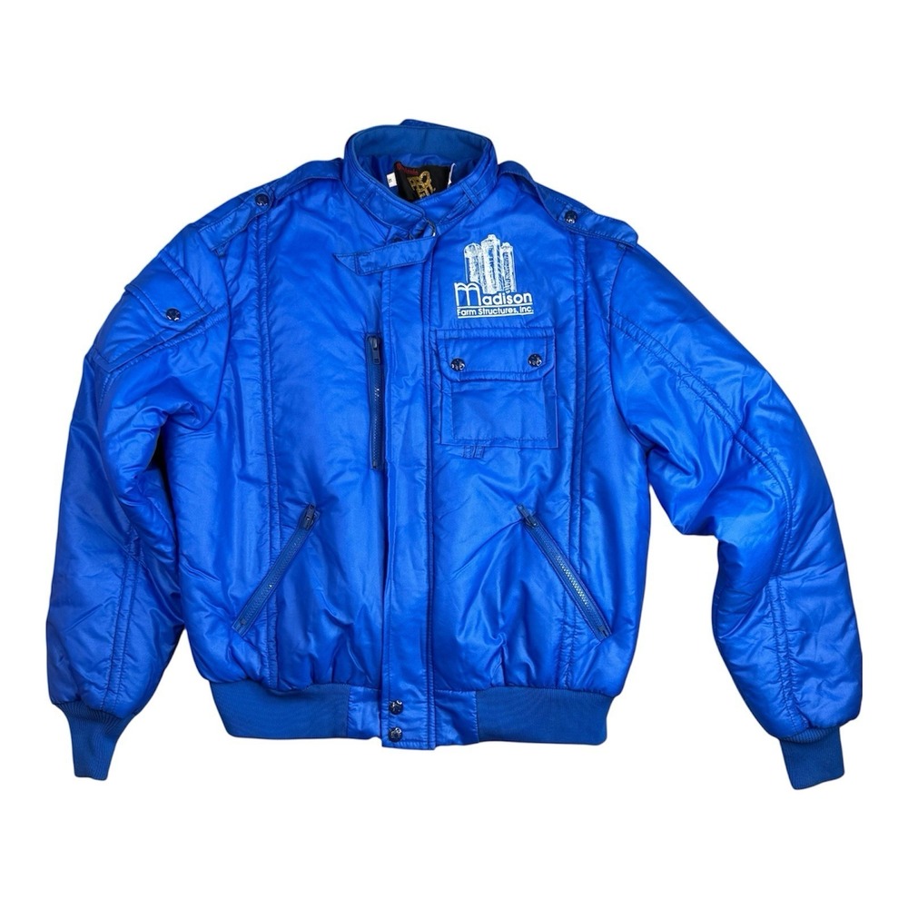 VTG King Louie Jacket Men XL Blue Pro Fit Bomber Madison‎ Farms Made In USA EUC